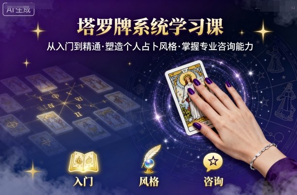 塔罗牌系统学习课，助你从入门到精通，塑造个人占卜风格，掌握专业咨询能力_创副业