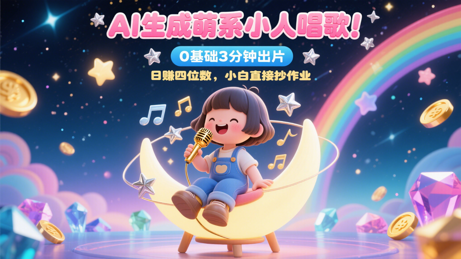 AI生成萌系小人唱歌！0基础3分钟出片，28个作品涨粉9万，日赚四位数，小白直接抄作业_创副业