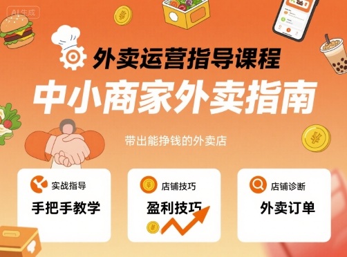 外卖运营指导课程，中小商家外卖指南，手把手带出能挣钱的外卖店_创副业