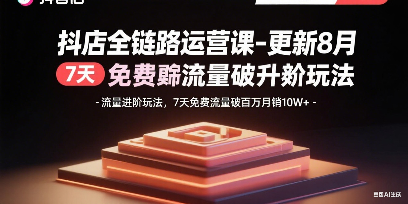 抖店全链路运营课-更新8月：流量进阶玩法，7天免费流量破百万月销10W+_创副业