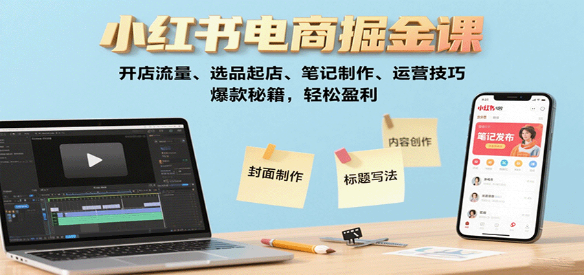 小红书电商掘金课：开店流量、选品起店、笔记制作、运营技巧，爆款秘籍，轻松盈利_创副业