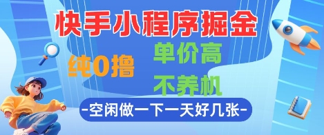 快手小程序掘金，纯0撸，单价高不养机 利用空闲时间做一做，一天好几张【揭秘】_创副业