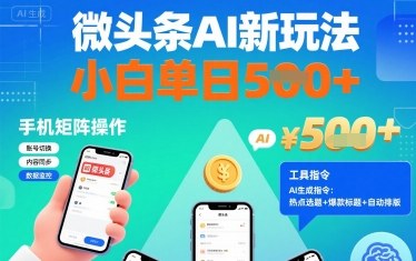 微头条AI新玩法，小白单日5张+，手机可矩阵操作【附工具指令】_创副业