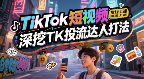 TikTok短视频带货线上课，深挖TK投流达人打法_创副业