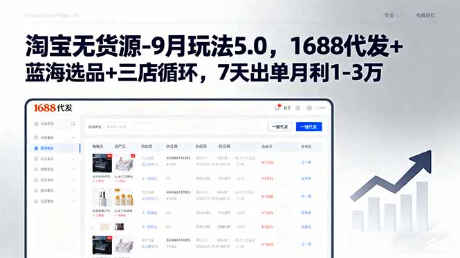淘宝无货源-9月玩法5.0，1688代发+蓝海选品+三店循环，7天出单月利1-3万_创副业