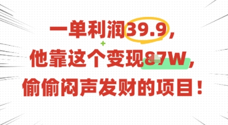 一单利润39.9，有人靠这个变现几十个，偷偷闷声发财的项目_创副业