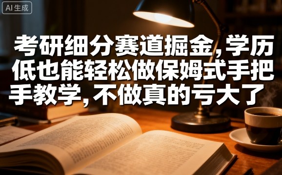 考研细分赛道掘金，日入1k+，学历低也能轻松做保姆式手把手教学，不做真的亏大了【揭秘】_创副业
