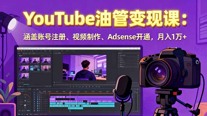 2025YouTube油管变现课：涵盖账号注册、视频制作、Adsense开通，月入1万+_创副业