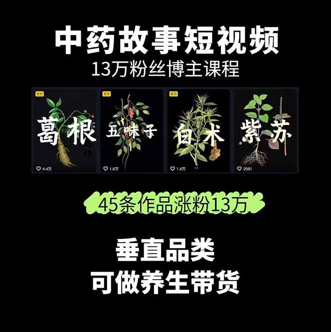 图片[1]_中草药养生赛道：AI文案+故事模板+橱带货，45条作品涨粉13w+单月变现1万+_创副业