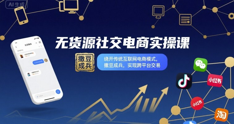 无货源社交电商实操课，绕开传统互联网电商模式，撒豆成兵，实现跨平台交易_创副业