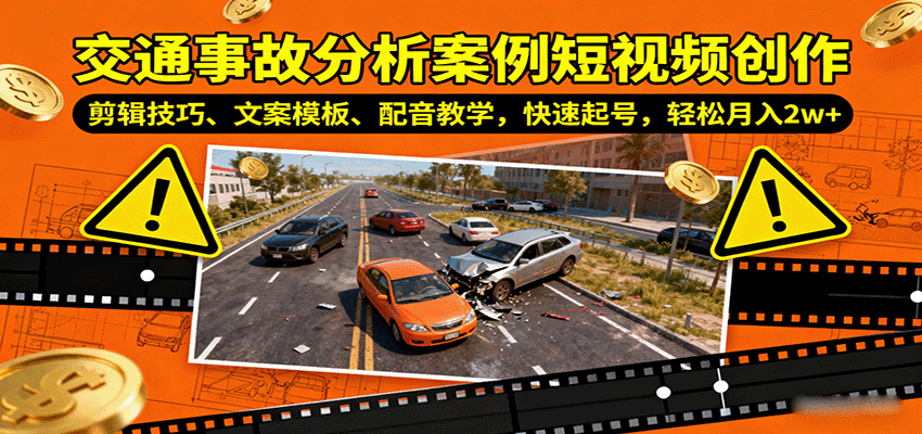 交通事故分析案例短视频创作，剪辑技巧、文案模板、配音教学，快速起号，轻松月入2w+_创副业
