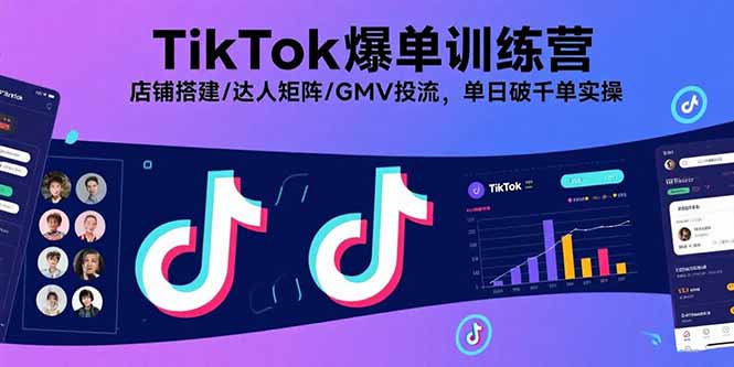 TikTok爆单训练营，店铺搭建/达人矩阵/GMV投流，单日破千单实操_创副业