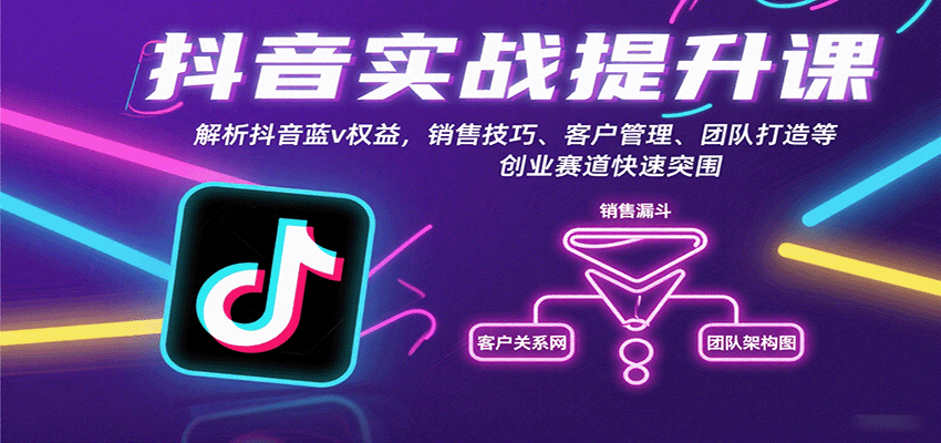 抖音实战提升课：解析抖音蓝v权益，销售技巧、客户管理、团队打造等创业赛道快速突围_创副业